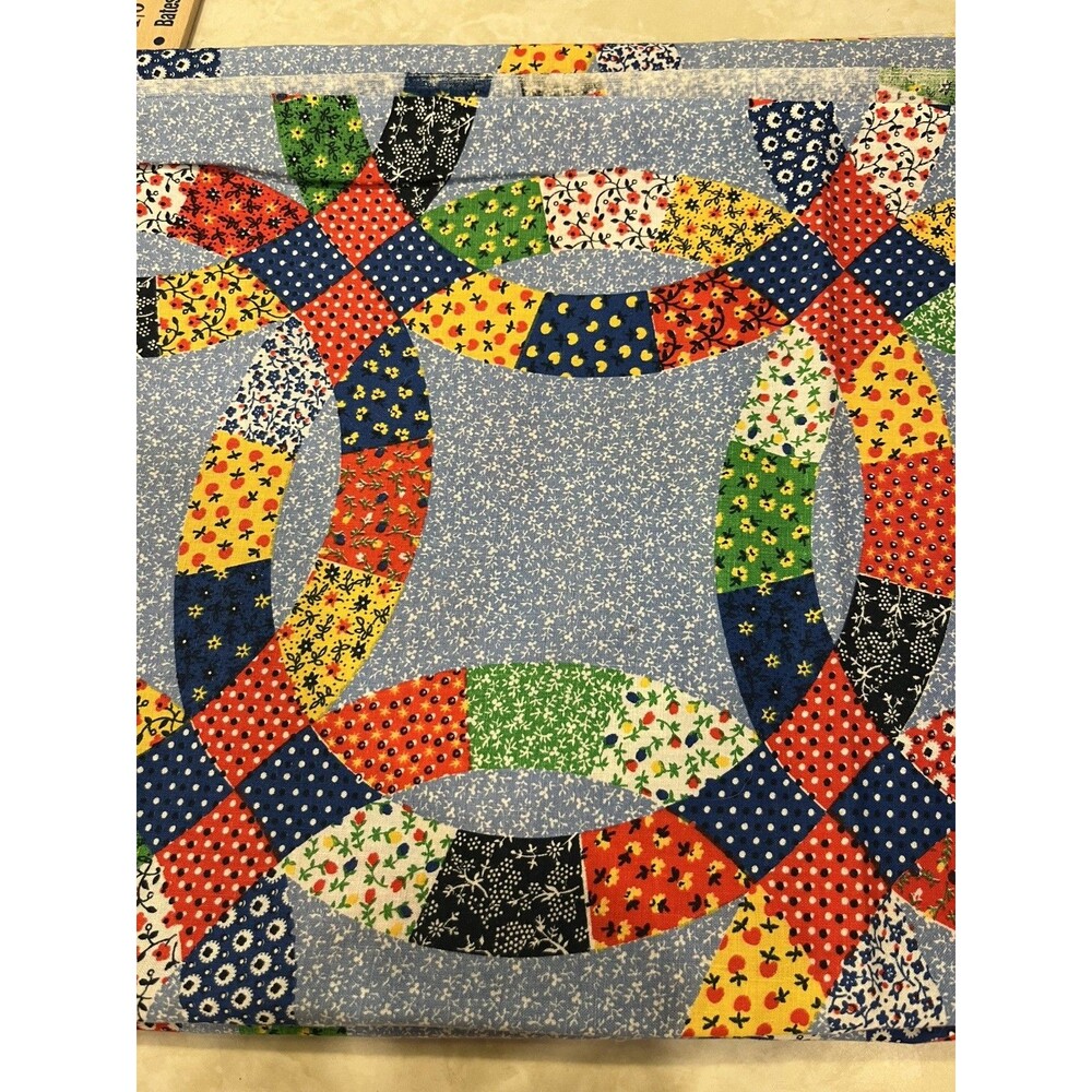 Vtg Cheater Fabric Wedding Ring Faux Quilt Rare OOP Cotton Almost 2 Yards⁠ Craft